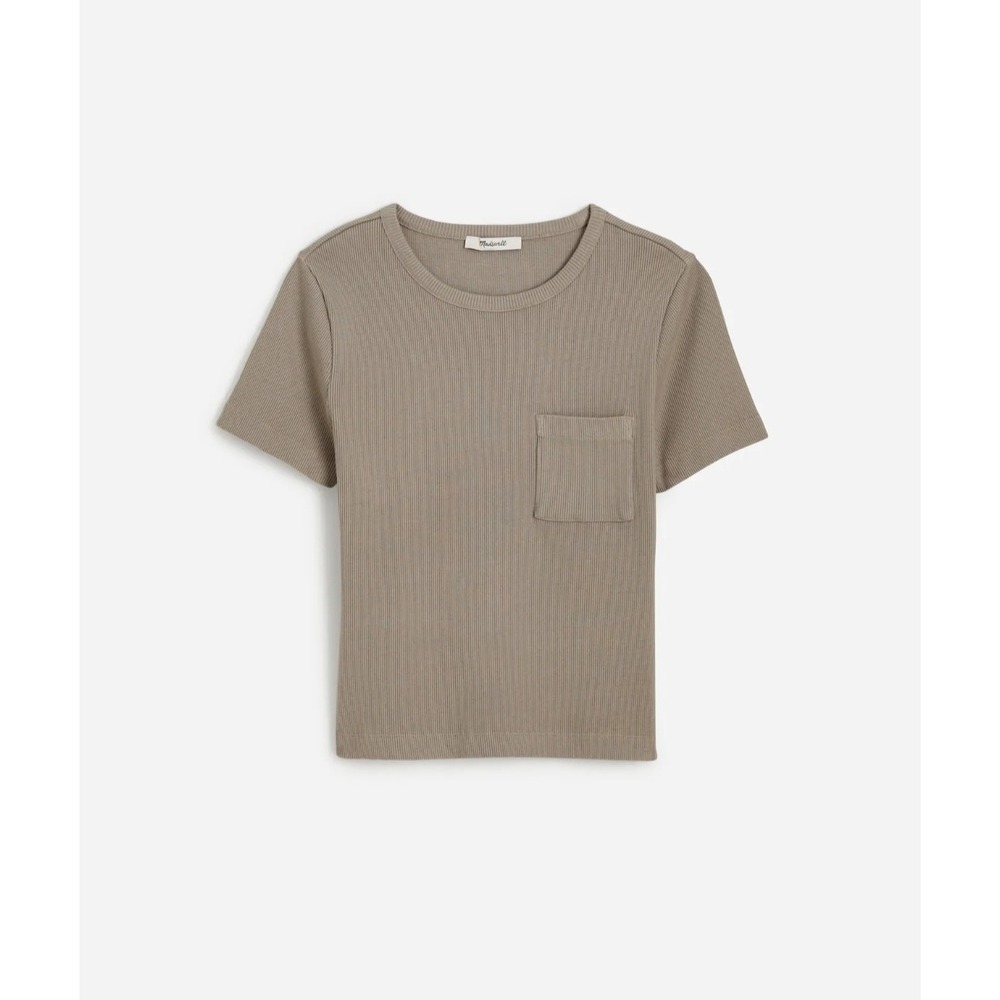 NWT Madewell Garment-Dyed Ribbed Crewneck Pocket Tee Large Burnished Grey - Picture 6 of 11